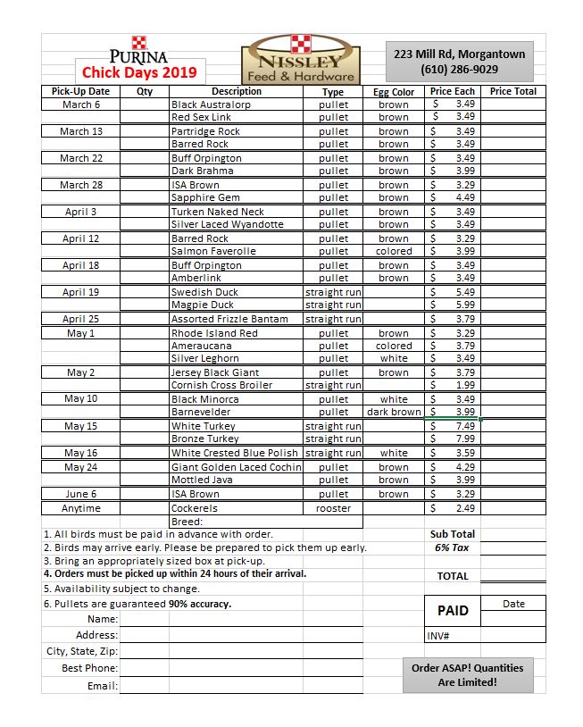 nissley 2019 chick order form