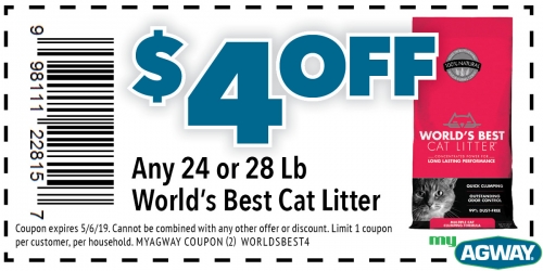 $4 Off Any 24 or 28 Lb World's Best Cat Litter