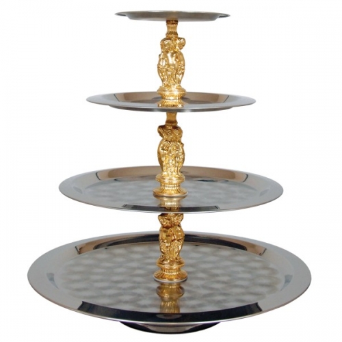 4Tiered Serving Stand (Stainless w/ Gold Accents) Grand Event Center
