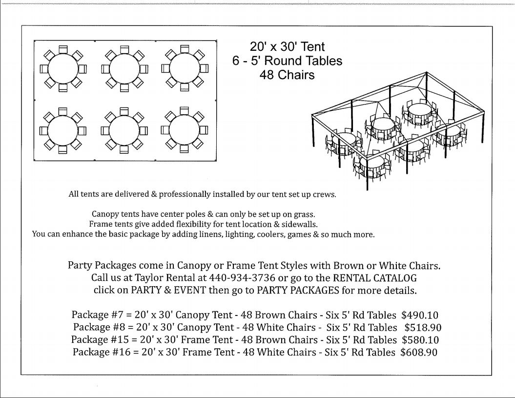 Party Tent Packages Rental Equipment Party Supplies